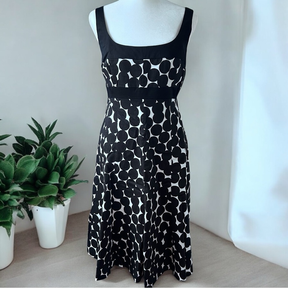 Jones Wear Black and White Polka Dot Fit and Flare Sleeveless Sundress